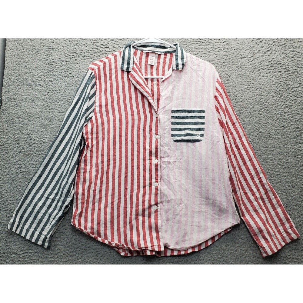 Victoria's Secret Shirt Top Womens Small Multi Striped Long‎ Sleeve Button Down